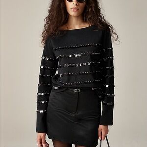 J. CREW Heavy jersey long-sleeve T-shirt with paillette embellishment CF299